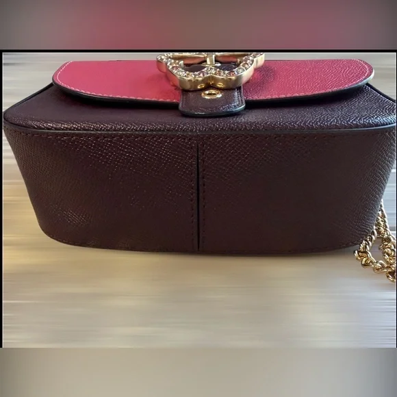 Coach Pink and Brown Leather Crossbody with Gold Butterfly Lock - Picture 5 of 8